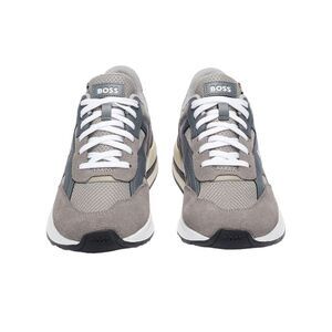 Boss Mens Kurt Leather Running Sneakers / Gray